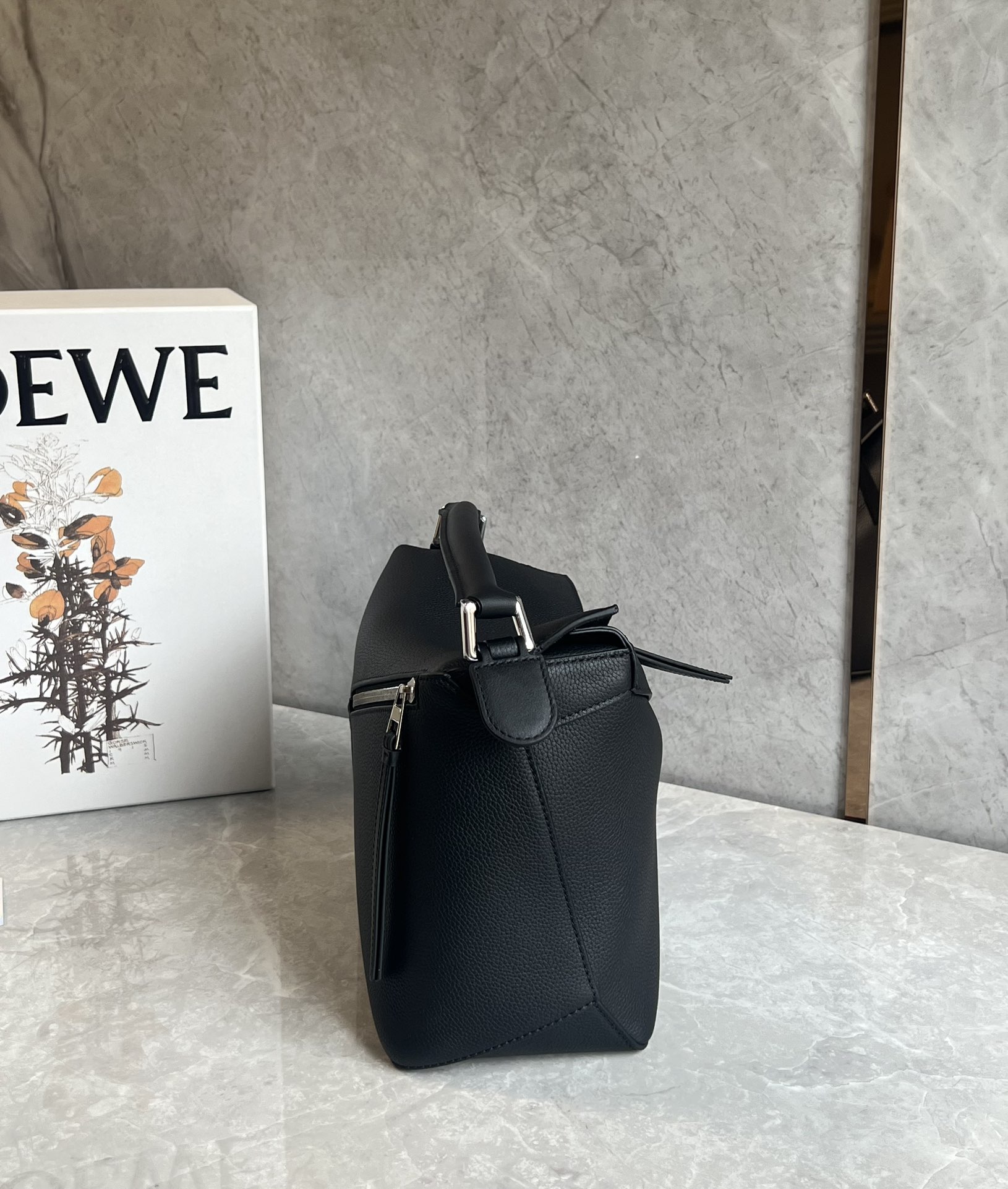 Loewe Medium Puzzle Bag in Soft Grained Calfskin Black